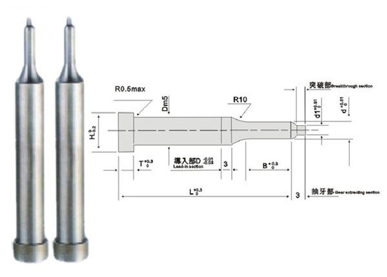 ASTM Plastic Mold Ejector Pin 1.2344 Mirror Polished Precision Mould Parts TiN Coating